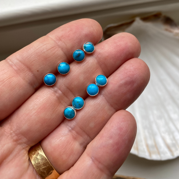 Turquoise and Silver 5mm Earrings. Handmade in the UK by Laura De Zordo Jewellery