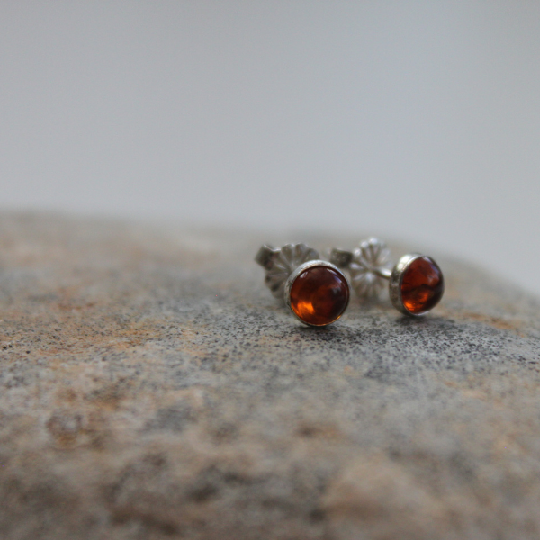 Amber and Sterling Silver Stud Earrings 5mm