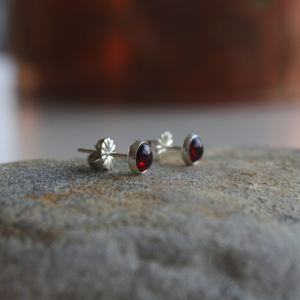 Red Garnet Silver Stud Earrings 5mm