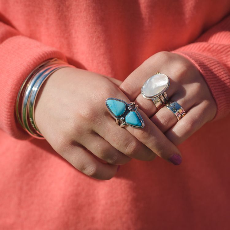 Stacked Sleeping Beauty Turquoise Ring Set in Sterling Silver