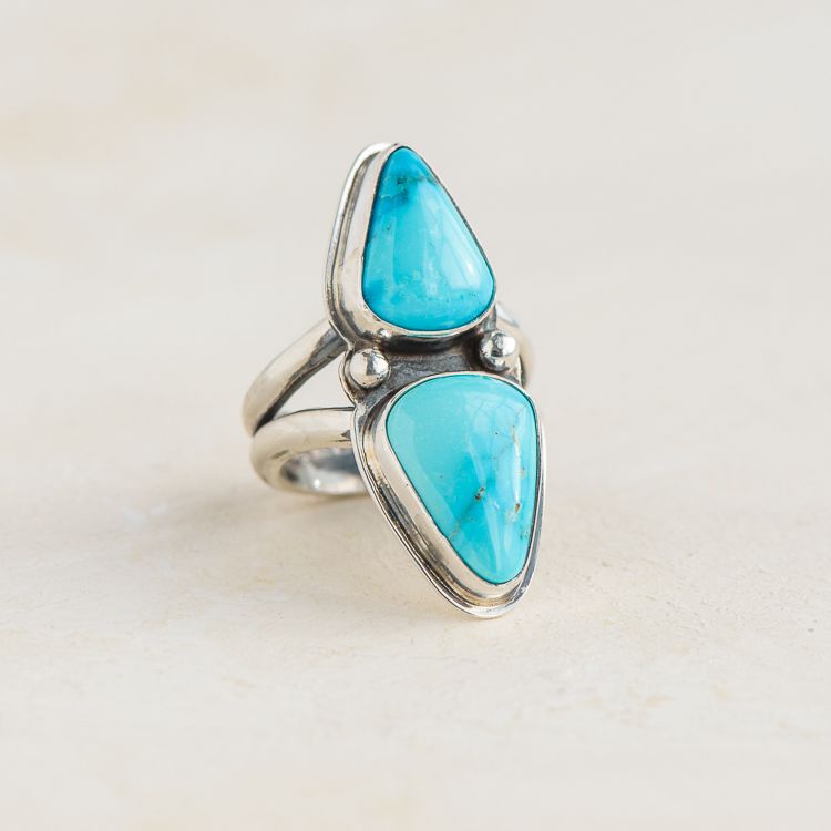 Stacked Sleeping Beauty Turquoise Ring Set in Sterling Silver