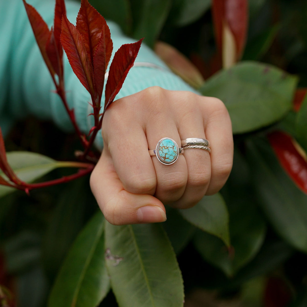 Delicate Pale Blue Turquoise and Silver Ring from the No 8 mine