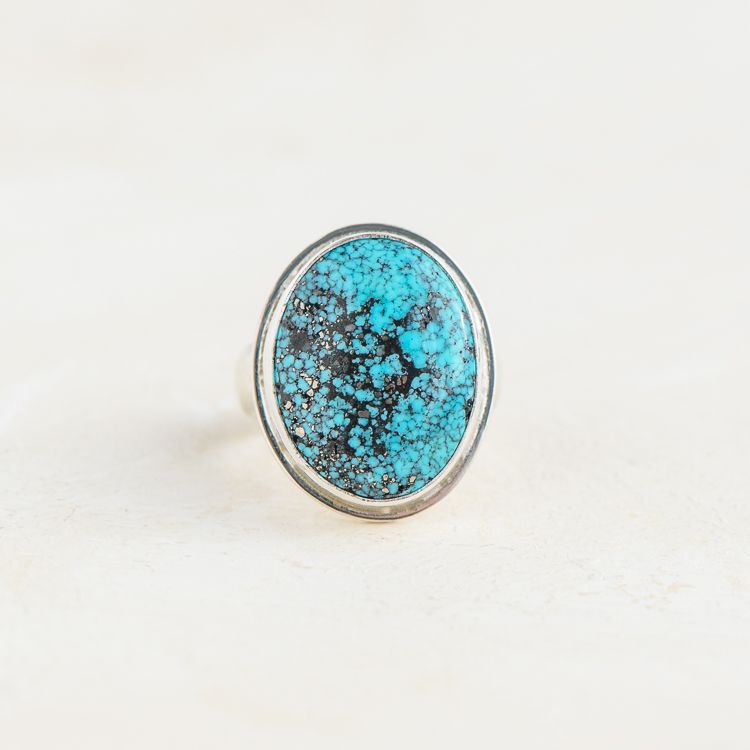 Large Kingman Blackweb Turquoise Ring Set in Sterling Silver