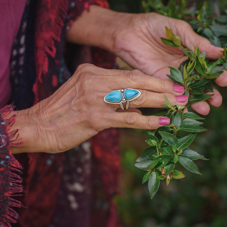 Stacked Sleeping Beauty Turquoise Ring Set in Sterling Silver