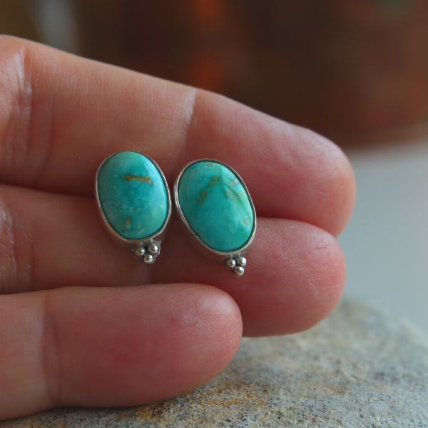 Handmade Turquoise and Silver Stud Earrings.  Made in the UK by Laura De Zordo Jewellery
