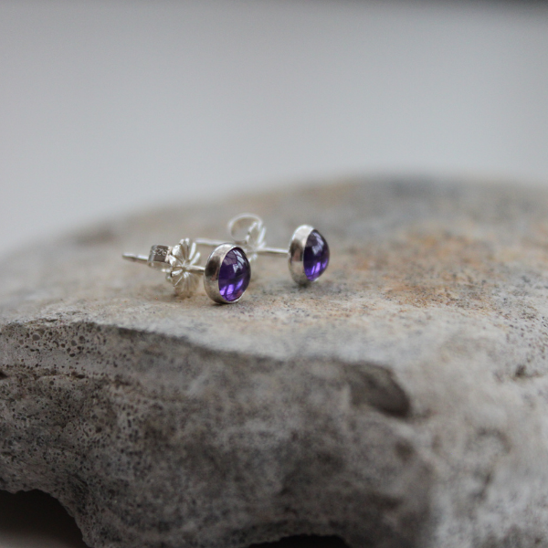 Purple Cubic Zirconia (5mm) Stud Earrings  with Sterling Silver Back and Post