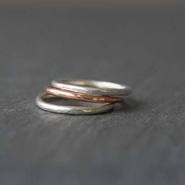Sterling Silver and Copper Hammered Stacking Rings