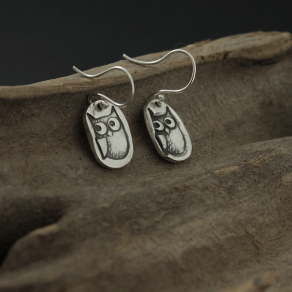 Sterling Silver Owl Dangle Earrings